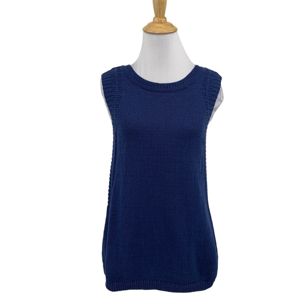 J. Jill Sweater Womens PXS Petite Blue‎ Cotton Tight Hi Low Hem Sleeveless